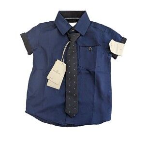 Craft + Flow Toddler shirt with tie size 2T,3T and 4T Navy blue button up